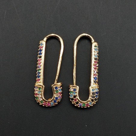 Orecchini A Perno Di Bronzo Con Zirconi Multicolor Pavè Corto Con Chiocciola 08x26mm 1paio