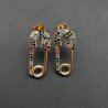Orecchini A Perno Di Bronzo Con Zirconi Multicolor Pavè Spilla 08x21mm Dorato 1paia