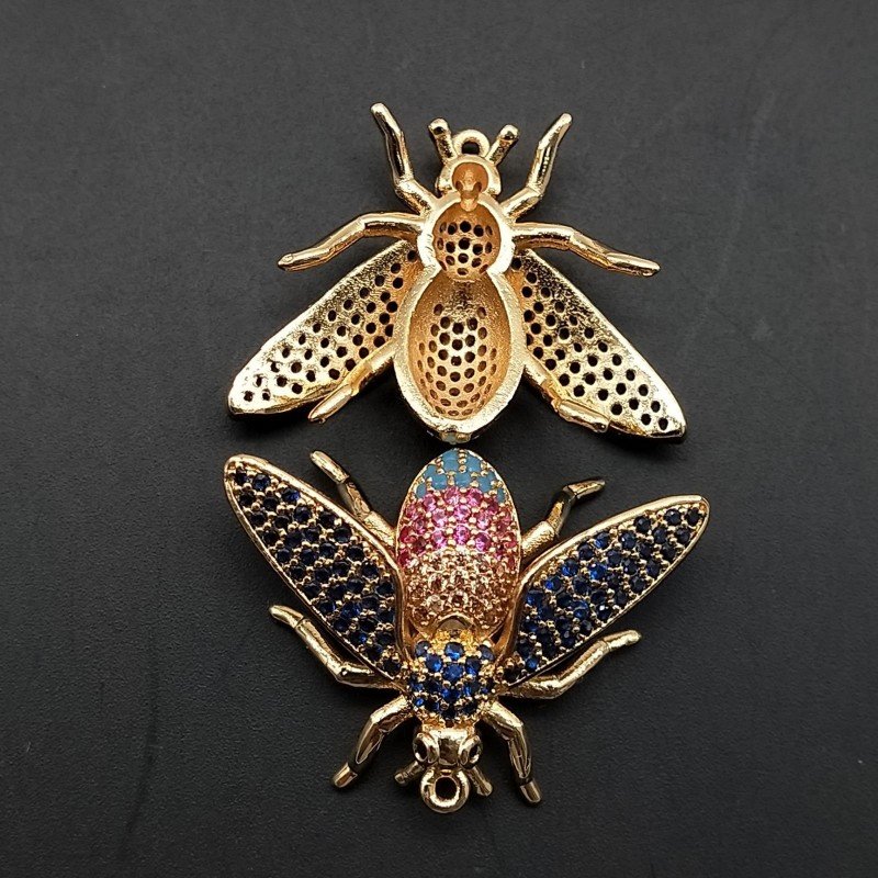 Pendenti Di Bronzo Con Zirconi Incastonati Api Con 1 Anellino 27x22mm Multicolor Dorato 1pz