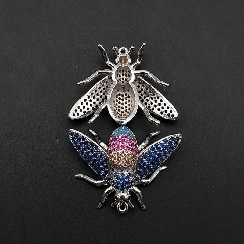 Pendenti Di Bronzo Con Zirconi Incastonati Api Con 1 Anellino 27x22mm Multicolor Rodiato 1pz
