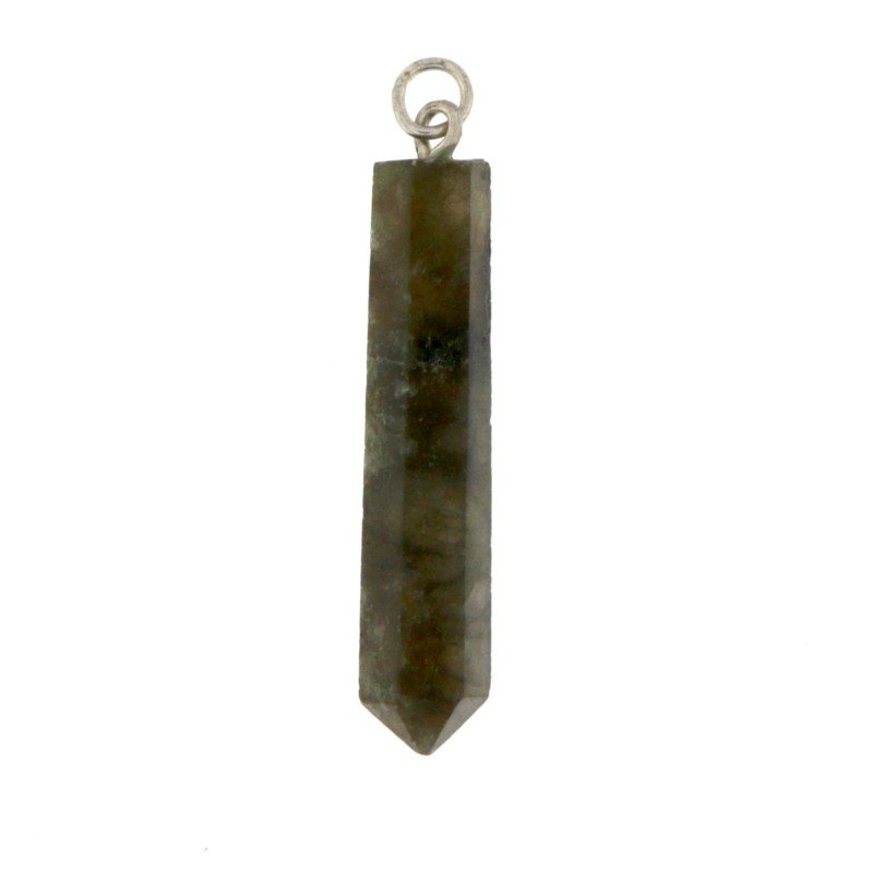 Ciondolo in Ottone Argentato di Labradorita Naturale Sfaccettato a Forma di Matita, Chakra, Cristallo Terapie