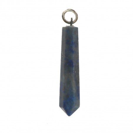Ciondolo in Ottone Argentato di Lapis Lazuli Naturale Sfaccettato a Forma di Matita, Chakra, Cristallo Terapie