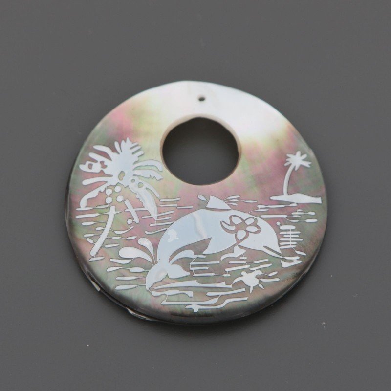 Componente Di Madreperla Tondo 40 mm delfino argentati 1pz