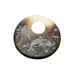 Componente Di Madreperla Tondo 40 mm delfino argentati 1pz