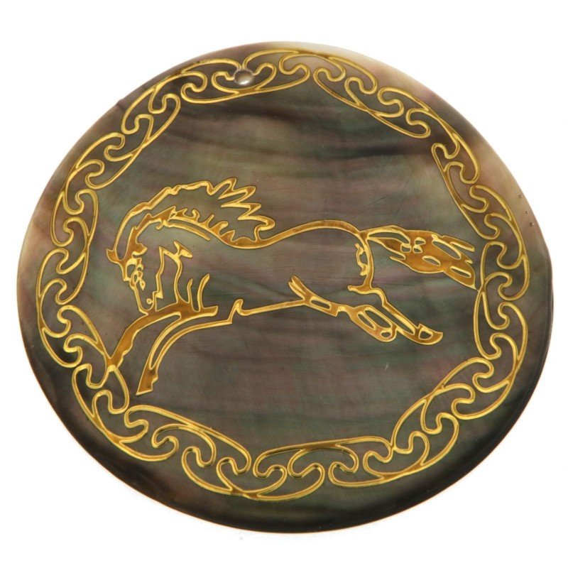 Componente Di Madreperla Tondo 50 mm cavallo dorato 1pz