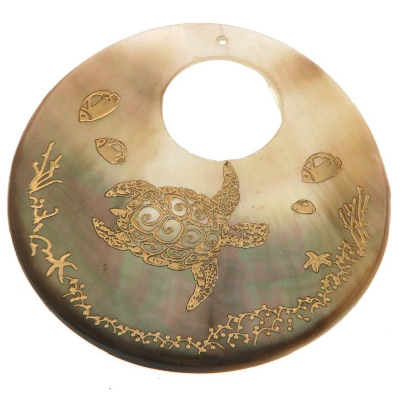 Componente Di Madreperla Tondo 50 mm Tartaruga Marina E Pesci Dorati filigrana 1pz Componente Di Madreperla Tondo 50 mm Tartaruga Marina E Pesci Dorati filigrana 1pz