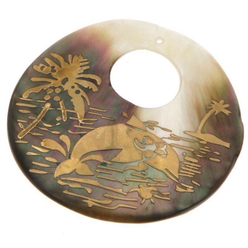 Componente Di Madreperla Tondo 40 mm delfino dorato 1pz
