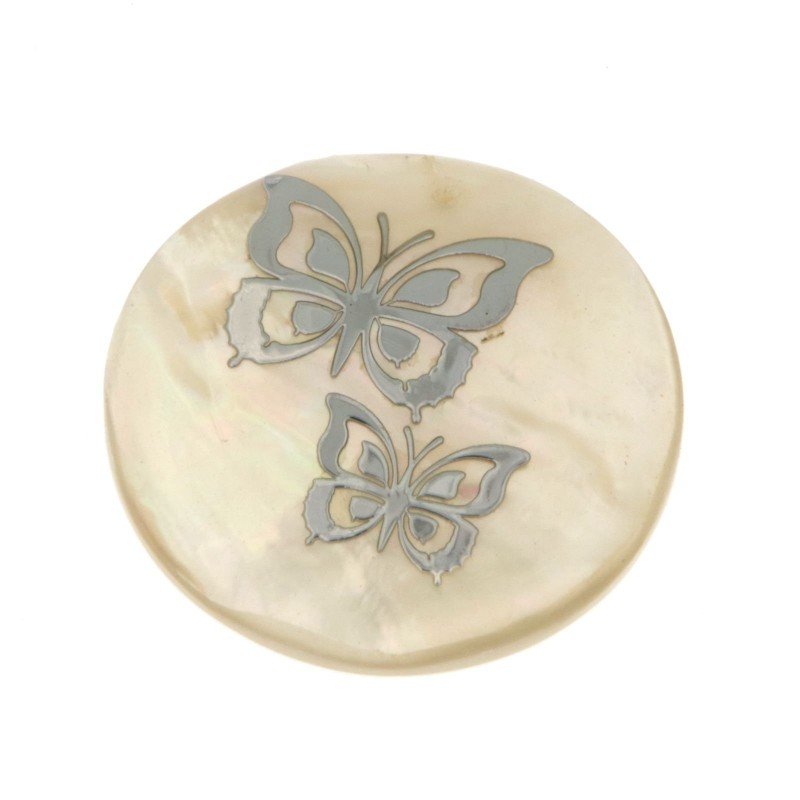 Componente Di Madreperla Tondo 30 mm farfalle argentate 1pz