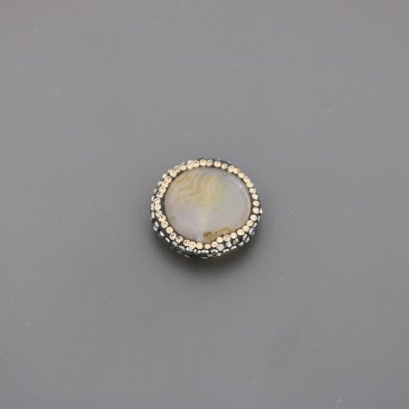 Marcasite Strass Con agata brasiliana marrone striata moneta 24-25mm 1pz