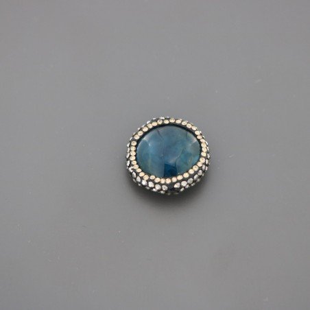 Marcasite Strass Con agata brasiliana verde striata moneta 21  mm 1pz