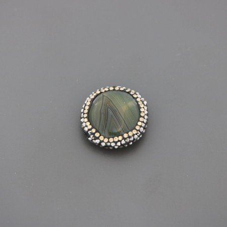 Marcasite Strass Con agata brasiliana verde striata moneta 23-24mm 1pz