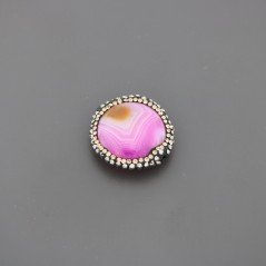 Marcasite Strass Con agata fucsia striata moneta 24mm 1pz