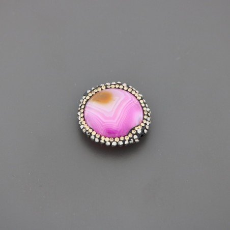 Marcasite Strass Con agata fucsia striata moneta 24mm 1pz