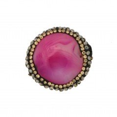 Marcasite Strass Con agata fucsia striata moneta 24mm 1pz