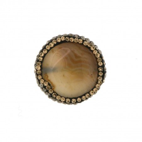 Marcasite Strass Con agata brasiliana marrone striata moneta 24-25mm 1pz
