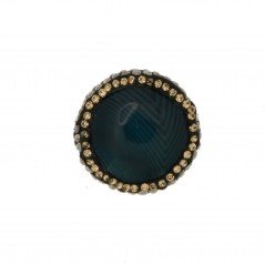 Marcasite Strass Con agata brasiliana verde striata moneta 21 mm 1pz