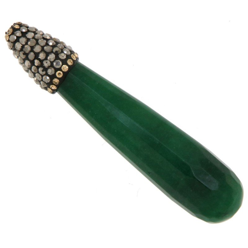 Marcasite Strass Con giada smeraldo sfac goccia allungata 12x53-55 mm 1pz