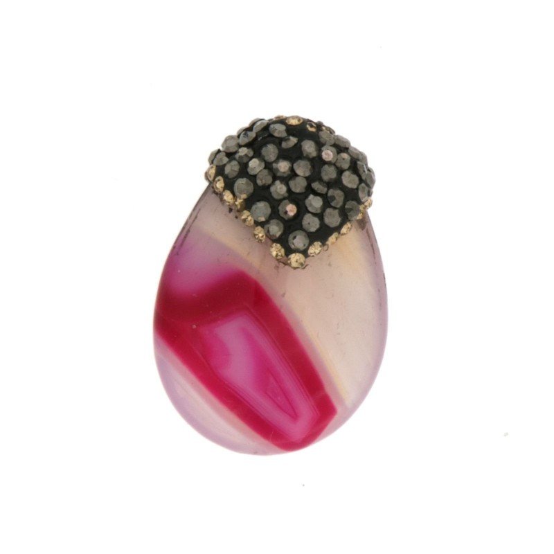 Marcasite strass goccia con agata fucsia striata 18x26-27mm 1pz
