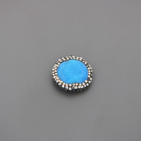 Marcasite Strass Con giada celeste moneta 21mm 1pz