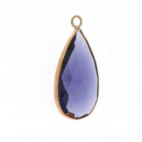 Cabochon Bordato Di Ottone Con Cristalli viola Goccia A 1 Anellino 16x33 mm - ramato 1pz