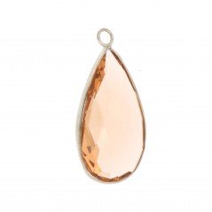 Cabochon Bordato Di Ottone Con Cristallo beige Goccia Anellino 17x32 mm -argentato 1pz