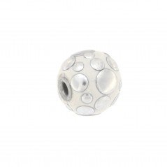 Perlina foro largo bianco con cerchi d'argento su di esso 13.5x8.5mm 1pz