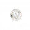 Perlina foro largo bianco con cerchi d'argento su di esso 13.5x8.5mm 1pz
