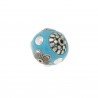 Perlina foro largo Grande perlina blu cielo con fiori d'argento e cerchi fissati su di essa 13.5x8.5mm 1pz