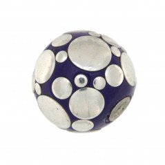 Perlina foro largo grande viola con cerchi d'argento su di esso 13.5x8.5mm 1pz