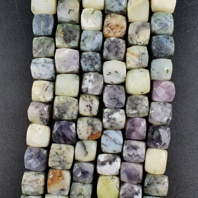 Opale Dendritica Naturale Perline Forma Cubetti Sfaccettato a Mano 08-10mm