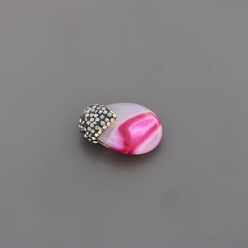 Marcasite strass goccia con agata fucsia striata 18x26-27mm 1pz