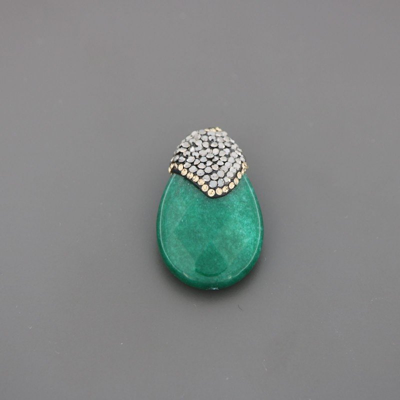 Marcasite strass goccia con giada smeraldo sfac 20x31-33mm 1pz