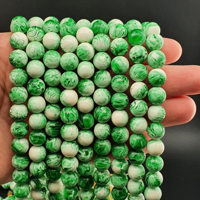 Resina Ambra Verde Perline Forma Tondo Liscio 10mm