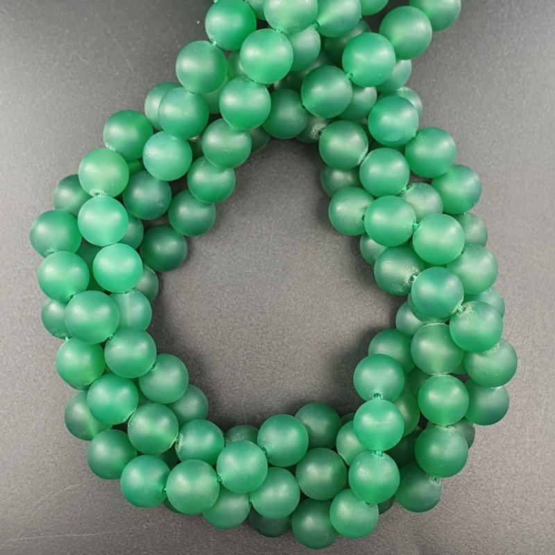 Agata Verde Satinato-Matte Perline Forma Tondo Liscio 10mm