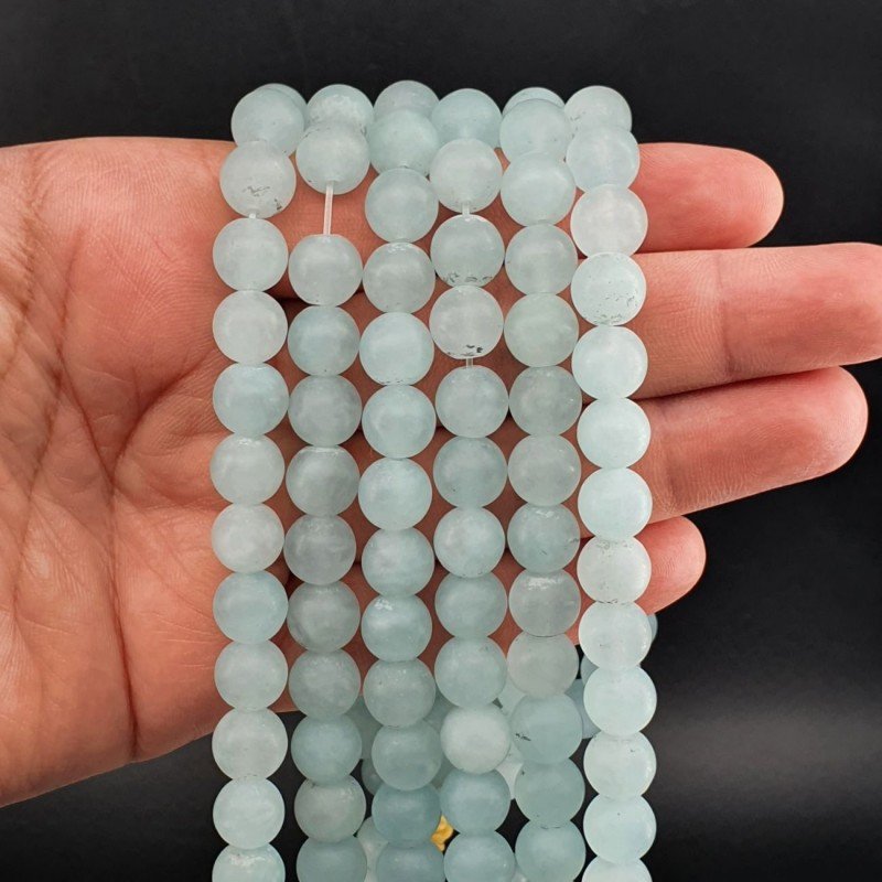 Agata Celeste Satinato-Matte Perline Forma Tondo Liscio 10mm