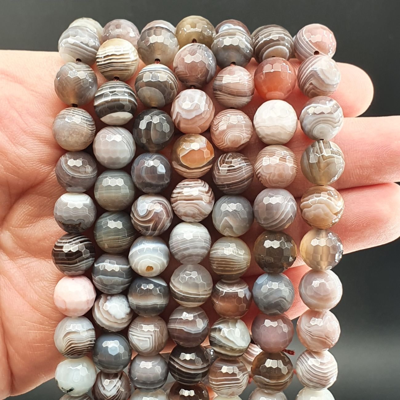 Agata Botswana Perline Forma Tondo Sfaccettato 10mm