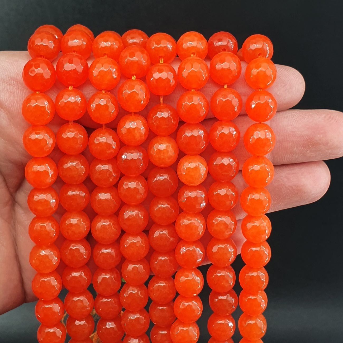 Giada Arancione Fluo Perline Forma Tondo Sfaccettato 10mm