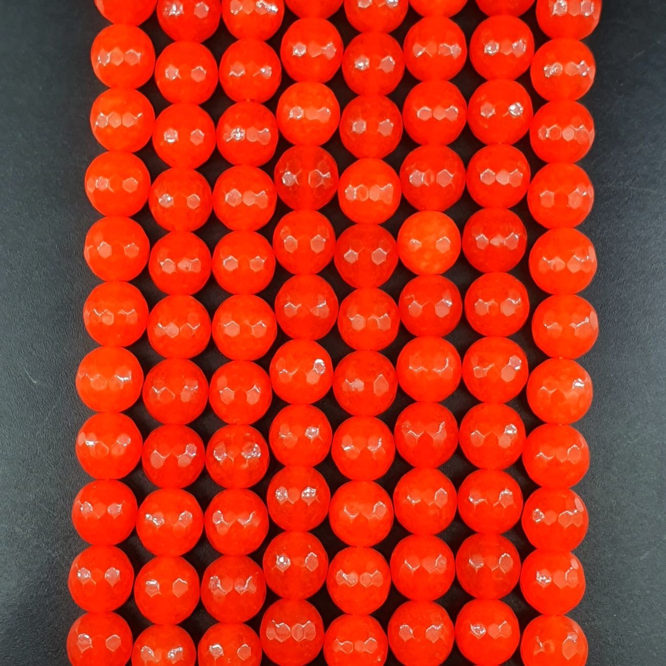 Giada Arancione Fluo Perline Forma Tondo Sfaccettato 10mm