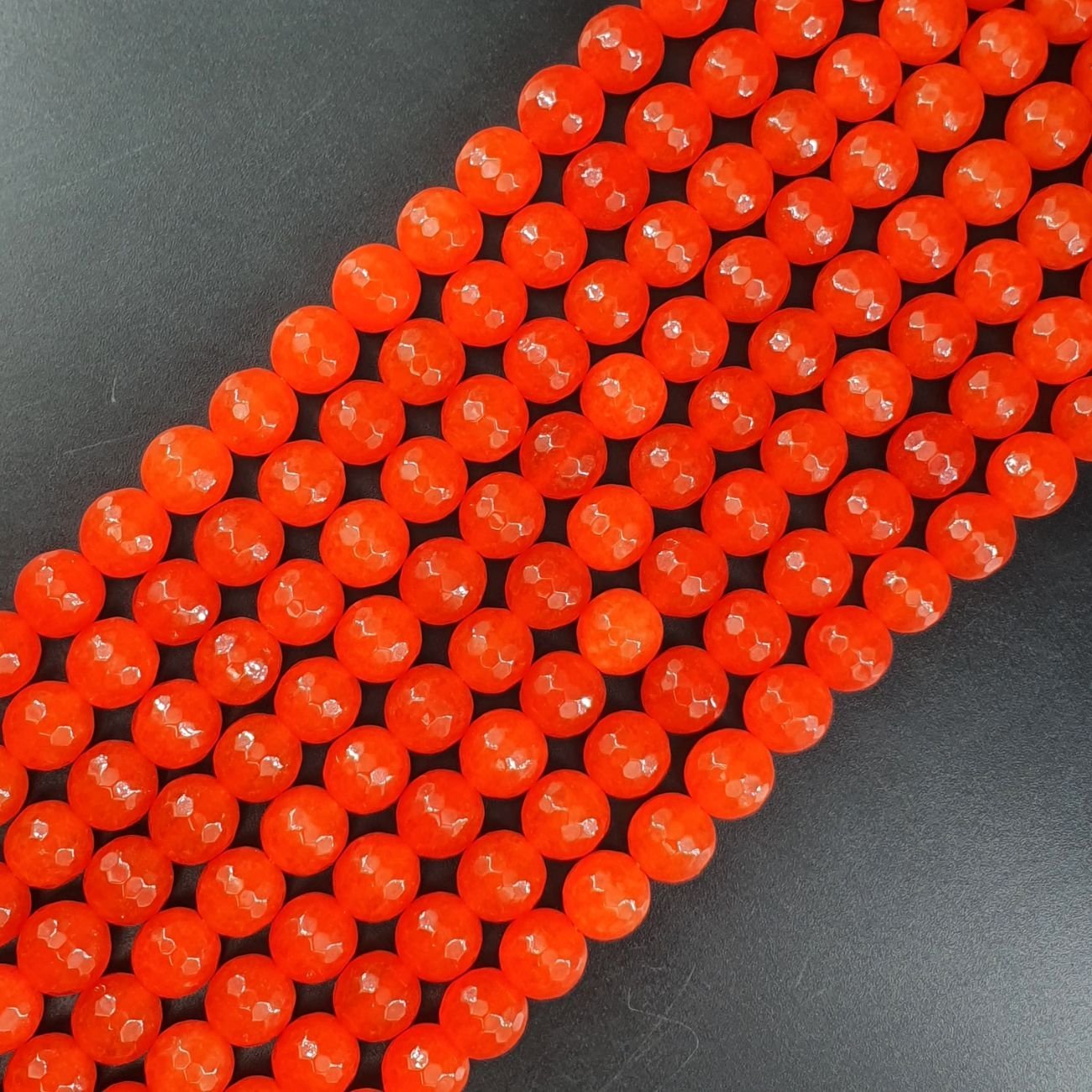 Giada Arancione Fluo Perline Forma Tondo Sfaccettato 10mm
