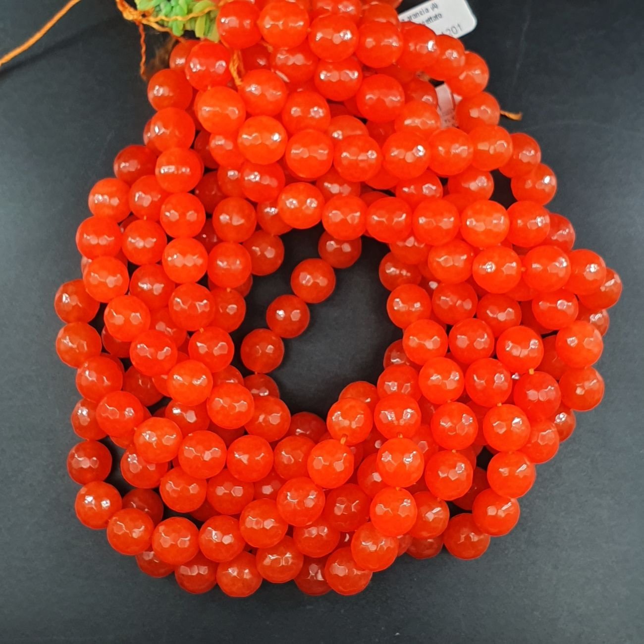 Giada Arancione Fluo Perline Forma Tondo Sfaccettato 10mm