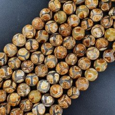 Agata Tibetana Beige Marrone Perline Forma Tondo Sfaccettato 10mm