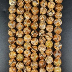 Agata Tibetana Beige Marrone Perline Forma Tondo Sfaccettato 10mm