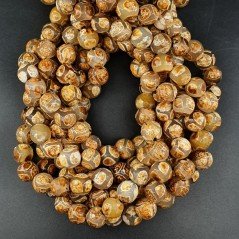 Agata Tibetana Beige Marrone Perline Forma Tondo Sfaccettato 10mm