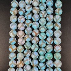 Agata Tibetana Celeste Grigio Perline Forma Tondo Sfaccettato 10mm