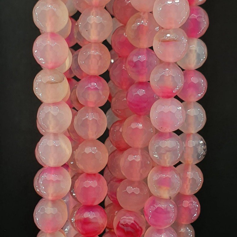 Agata Brasiliana Fucsia Perline Forma Tondo Sfaccettato 10mm
