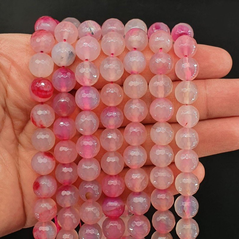 Agata Brasiliana Fucsia Perline Forma Tondo Sfaccettato 10mm