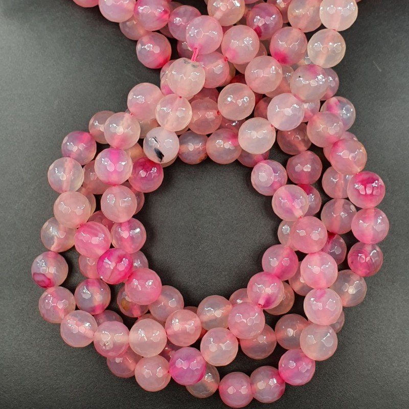 Agata Brasiliana Fucsia Perline Forma Tondo Sfaccettato 10mm