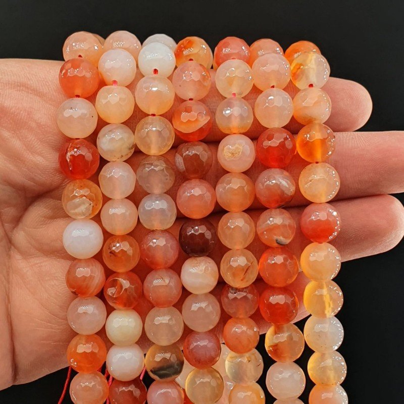 Agata Brasiliana Pesca Perline Forma Tondo Sfaccettato 10mm