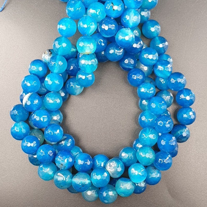 Agata Brasiliana Blu Perline Forma Tondo Sfaccettato 10mm