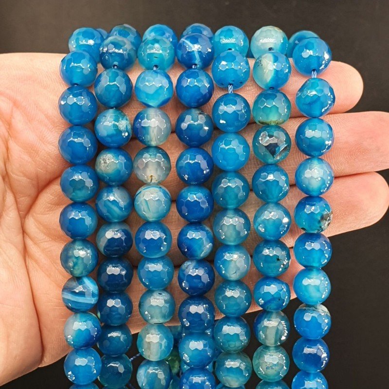 Agata Brasiliana Blu Perline Forma Tondo Sfaccettato 10mm